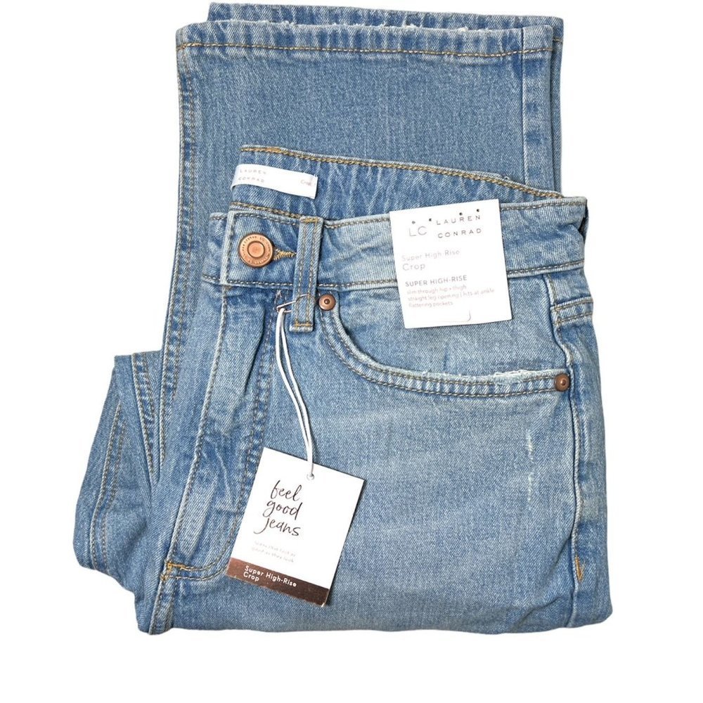 SOLD LC Lauren Conrad Womens Med Wash High Rise Distressed Cropped Jeans Sz 8 - Picture 4 of 10
